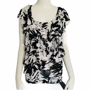 NWT Ab Studio Asymmetrical Knit Top S Tiered Ruffles